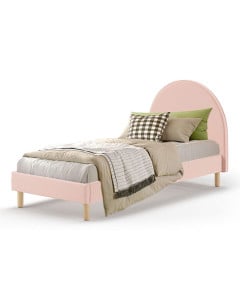 Lit enfant Moon en tissu bouclé rose, dimension 1 place | Vipack
