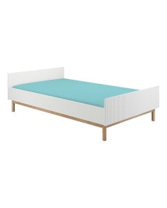 Lit 120x200 Miloo Pinio blanc et bois massif, couchage une place large au design scandinave pour adolescent ou jeune adulte