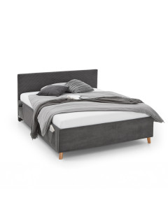 Lit double 140x200 Meise Cool en tissu côtelé gris anthracite avec poches intégrées