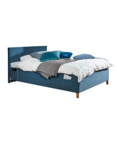 Lit 2 places matelassé tissu côtelé bleu 140x200 Cool avec coussins – ambiance chambre ado moderne