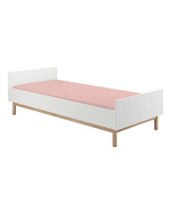 Lit enfant 90x200 Miloo Pinio en bois massif et blanc, couchage une place au design épuré pour chambre enfant ou ado
