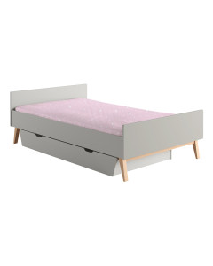 Lit ado 120x200 gris taupe en bois massif avec tiroir – Collection Swing de Pinio