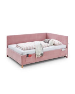 Lit banquette 120x200 pour ado en tissu côtelé rose – confort et design