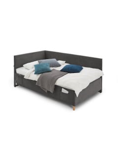 Lit banquette 120x200 Meise Cool en tissu côtelé gris anthracite avec poches latérales