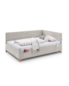 Lit banquette 120x200 pour adolescent Meise Cool en tissu côtelé beige