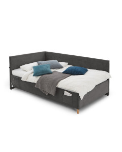 Lit double rembourré Meise en velours côtelé gris foncé pour chambre moderne