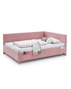 Grand lit double rose style banquette pour chambre fille ou ado, design doux et fonctionnel