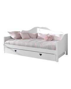 Lit banquette avec tiroir gigogne fille Coeur 90x200 blanc