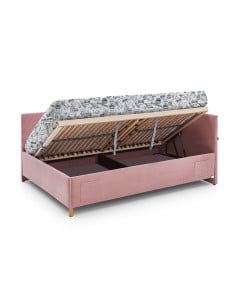 Banquette lit coffre rose 120x200 avec sommier relevable – espace de rangement intégré