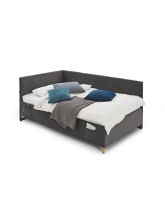 Lit banquette 90x200 Meise Cool en tissu côtelé gris anthracite avec poches et ports USB