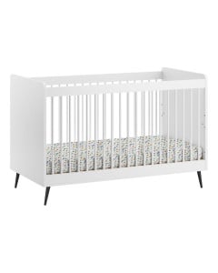 Lit bébé 70x140 évolutif Vox Blanca, blanc et noir, mélamine et bois, style moderne, disponible chez Le Jurassien.