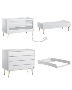 Lit bébé évolutif avec commode à langer Bosque Vox blanche