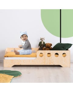 Lit bébé montessori avec barrière Kaki baby pour bébé à partir de 2 ans
