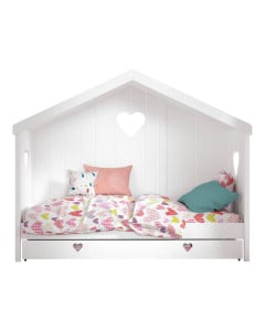 Lit Cabane Amori Cœur Blanc avec Tiroir et Fond Arrière Fermé - Vipack AMCO66