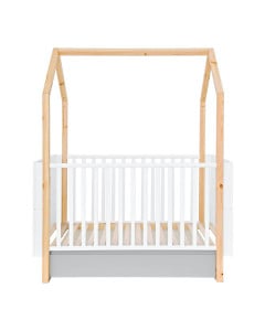 Lit bébé cabane à barreaux blanc et gris Noé