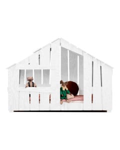 Lit Cabane Blanc Original en Bois Naturel Peint en Blanc Adeko