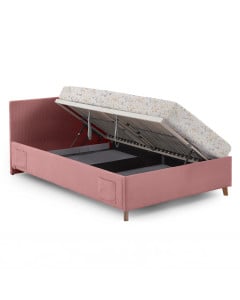 Grand lit double rose avec sommier relevable et rangement intégré – Meise Möbel Cool