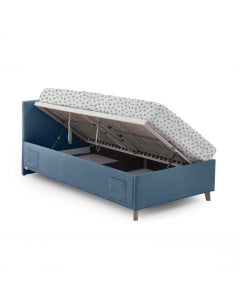 Lit coffre 120x200 Meise Möbel en tissu côtelé bleu avec matelas à motif – Collection Cool