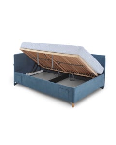 Lit banquette bleu 120x200 avec coffre de rangement et sommier relevable