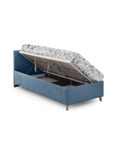 Lit une place en tissu côtelé bleu avec sommier relevable et coffre – Meise Möbel Cool