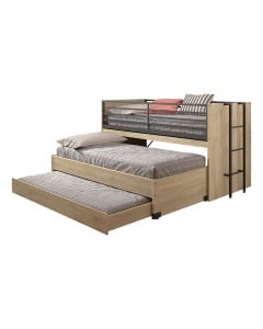 Lit combiné Sam avec bureau extensible et lit gigogne 2-en-1, marque Vipack, disponible via Le Jurassien.