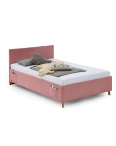 Lit 140x200 Meise Möbel collection Cool en tissu côtelé rose avec poches latérales