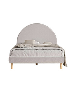 Lit enfant 2 places en tissu bouclé gris - Collection Moon