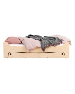 Lit bas avec tiroir de couchage 80x160 / 80x180 / 80x190 / 80x200 Tibo contreplaqué naturel - SmartWood - Jurassien