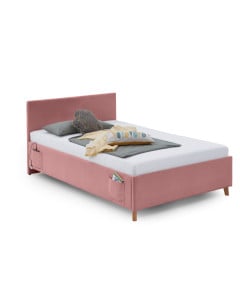 Lit 120x200 Meise Cool en tissu côtelé rose avec poches latérales et port USB