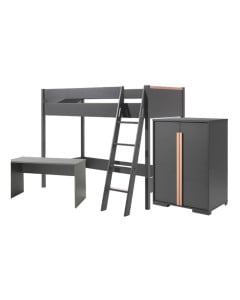 Lit Mezzanine 1 Place avec Bureau Anthracite Delio