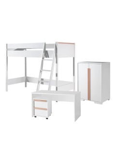 Lit mezzanine ado avec bureau et rangement blanche Delio