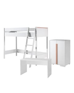 Lit Mezzanine avec Bureau et Armoire Blanche Delio