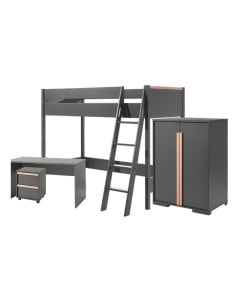 Lit Mezzanine avec Bureau Enfant et Armoire Anthracite Delio
