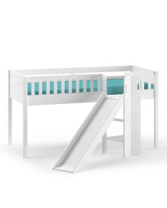 Lit mezzanine avec toboggan mi-hauteur blanc Scott