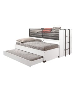 Lit 3 couchages mi-haut avec bureau extensible blanc, lit gigogne Sam, solution gain de place enfant, Vipack, disponible chez le Jurassien.