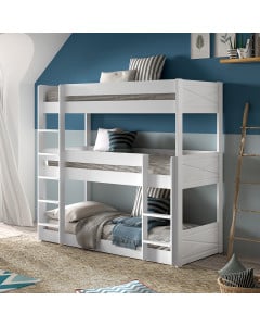 Lit superposé blanc Scott 3 places, bois massif, style moderne - Disponible chez Jurassien, marque Vipack