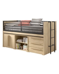 Lit surélevé avec bureau extensible Sam, 3 caissons, pour enfant, marque Vipack - Disponible chez Le Jurassien