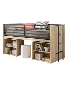 Lit surélevé avec bureau extensible et 2 bibliothèques Sam décor chêne