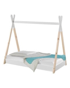 Lit tipi 70x140 montessori blanc et bois naturel