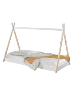 Lit tipi 90x200 Montessori blanc et bois naturel