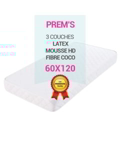 Matelas 60x120 BabyPrem’s : Fibre de Coco + Mousse + Latex