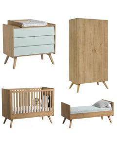 Mobilier chambre bébé complète Vox Vintage bois et vert