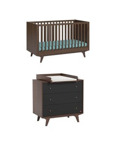 Pack chambre bébé avec lit et commode à langer | Noir & Noyer | Mid Vox