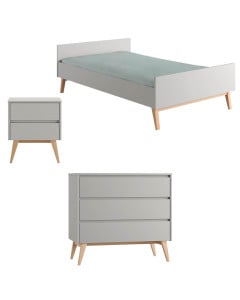 Pack chambre ado Swing grise – lit 120x200 avec chevet et commode assortis au design scandinave