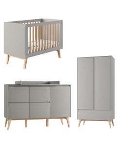 Pack chambre bébé Swing complète avec lit 60x120, commode à langer large et armoire 2 portes en bois gris taupe
