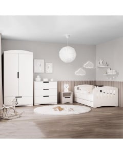 Pack chambre enfant complète Kocot Kids Classic blanc, style classique, par Jurassien. Lit, armoire et plus inclus.