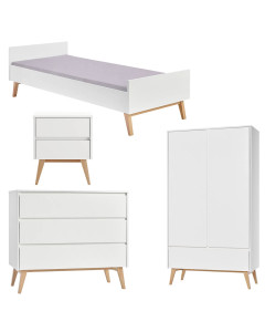 Chambre complète pour enfant blanc et bois de la série Swing de Pinio
