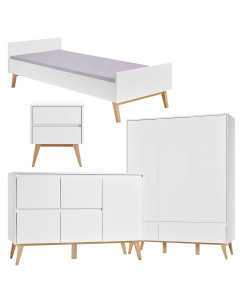 Chambre enfant complète Swing blanche et bois massif de Pinio
