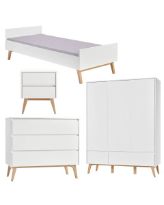 Chambre d'enfant & d'ado complete blanche et bois de la collection Swing de Pinio