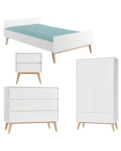 Chambre d’enfant complète décor blanc et bois Swing de la marque Pinio